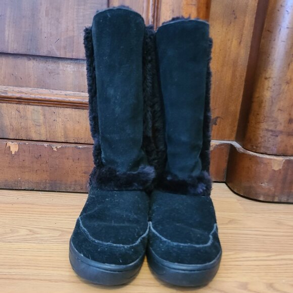 UGG BOOTS NIGHTFALL MID-CALF BLACK SHEARLING FUR-LINED SUEDE LEATHER 5 women's - Picture 2 of 7